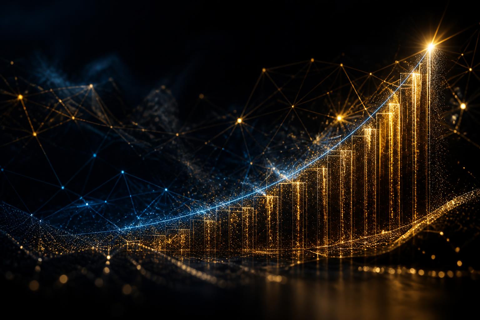 Abstract gold and blue growth chart representing digital business growth